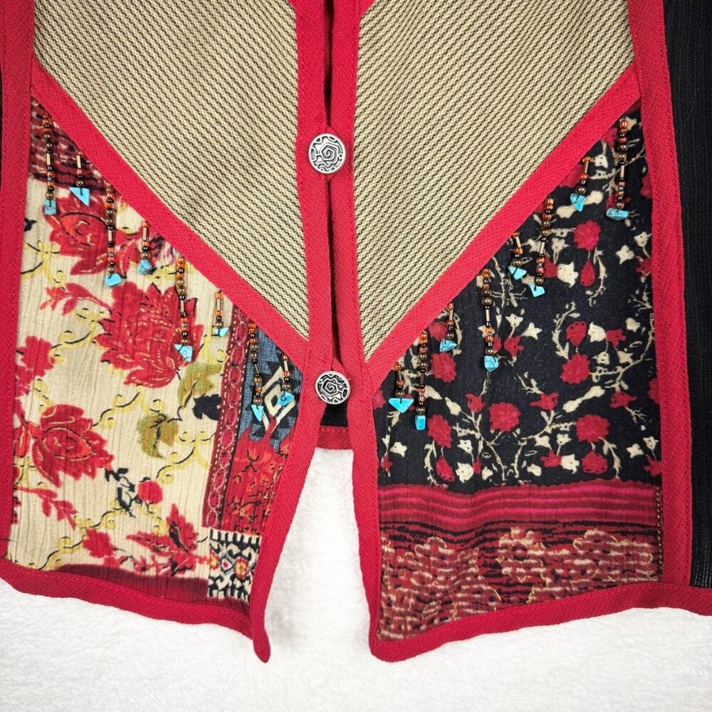Vintage Grannycore Patchwork Turquoise Beaded But… - image 2
